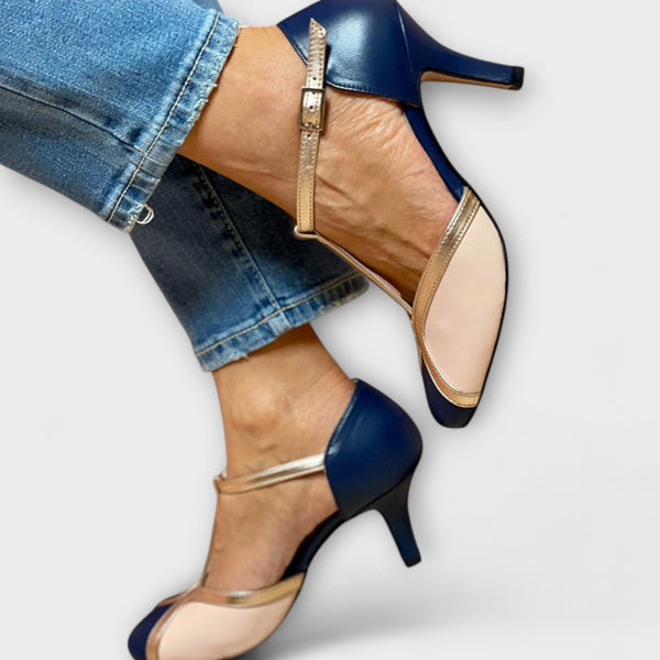 Alicia – Salto Alto com tira em T em dois tons